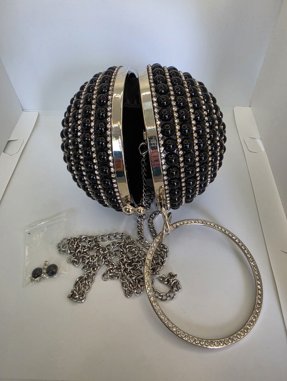 Badgley Mischka Rhinestone & Black Pearl Sphere Evening Clutch Purse (Updated)